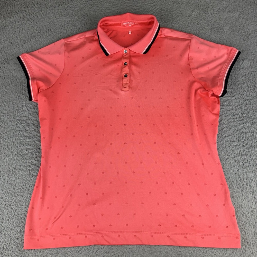 Nike Womens Golf Polo Dri-FIT Tipped Trim Xl Coral Pink Performance